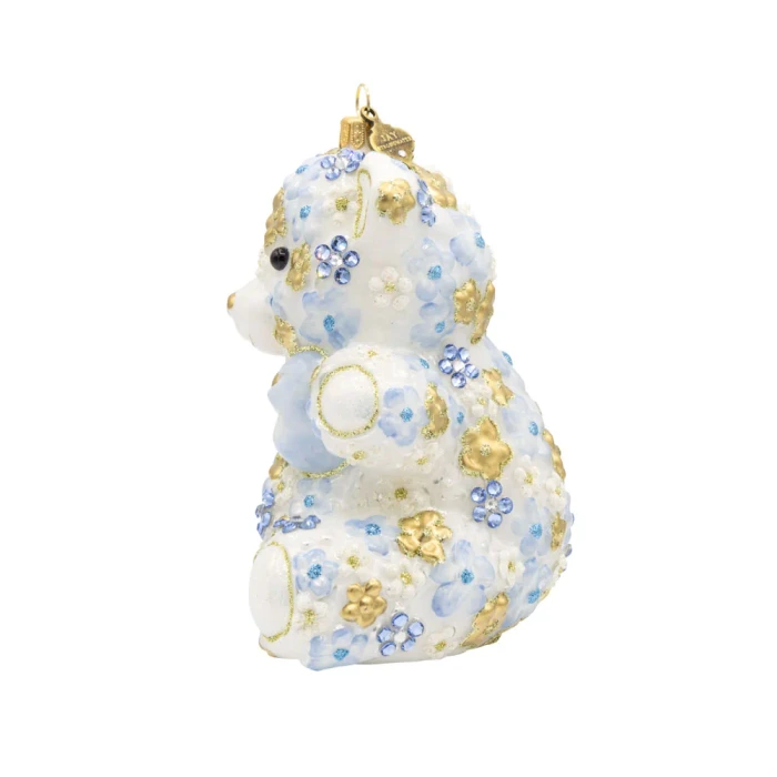 Jay Strongwater Blue Floral Teddy Glass Ornament