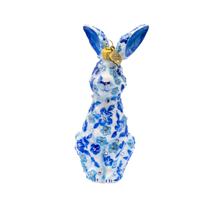 Jay Strongwater Blue Floral Hopper Glass Ornament