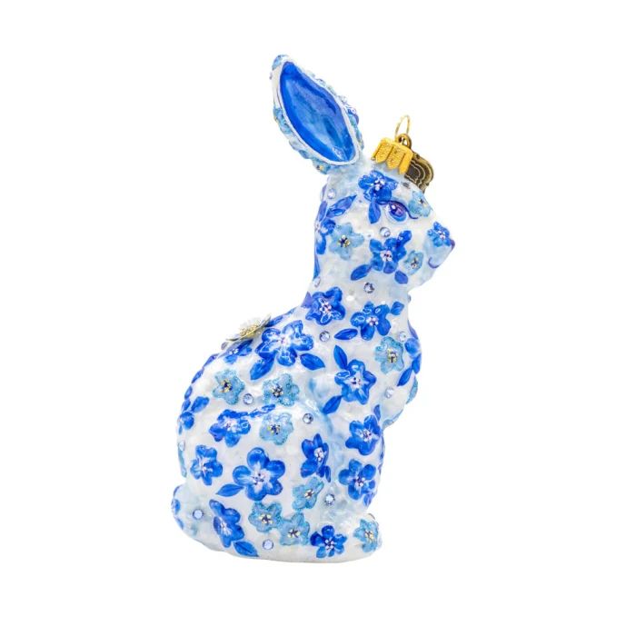 Jay Strongwater Blue Floral Hopper Glass Ornament