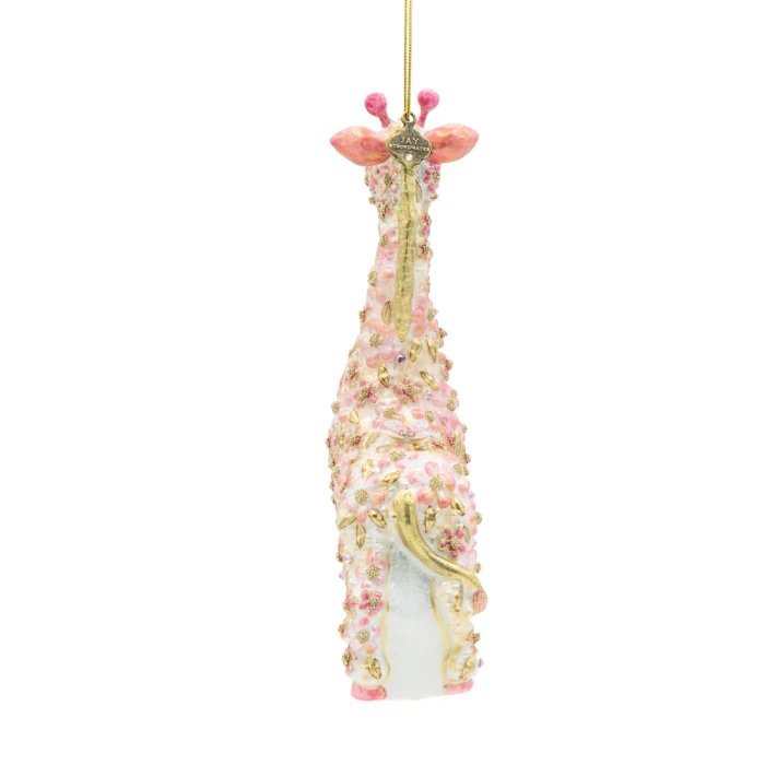 Jay Strongwater Pink Floral Giraffe Glass Ornament