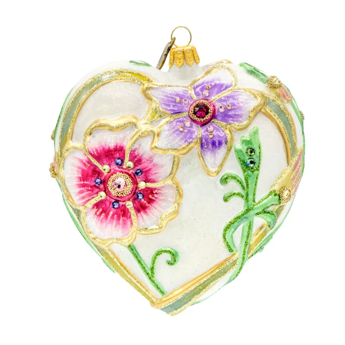 Jay Strongwater Floral Heart Glass Ornament