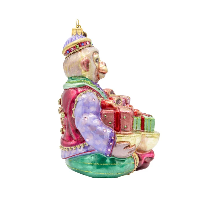 Jay Strongwater Monkey Bearing Gifts Glass Ornament