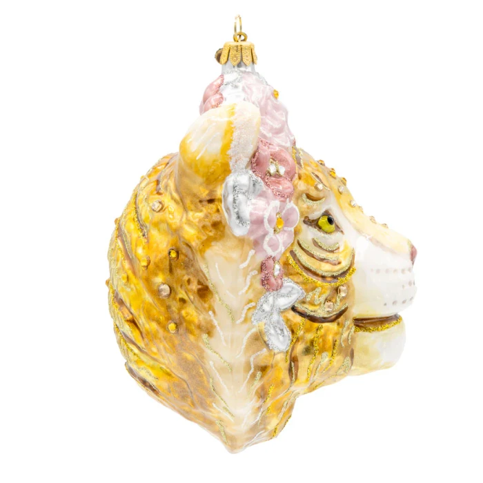 Jay Strongwater Metallic Tiger with Flower Crown Glass Ornament