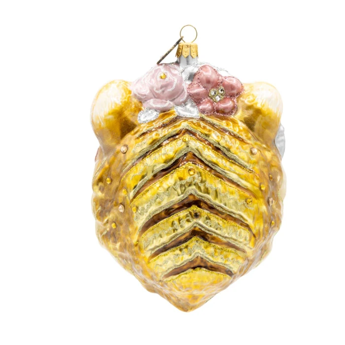 Jay Strongwater Metallic Tiger with Flower Crown Glass Ornament