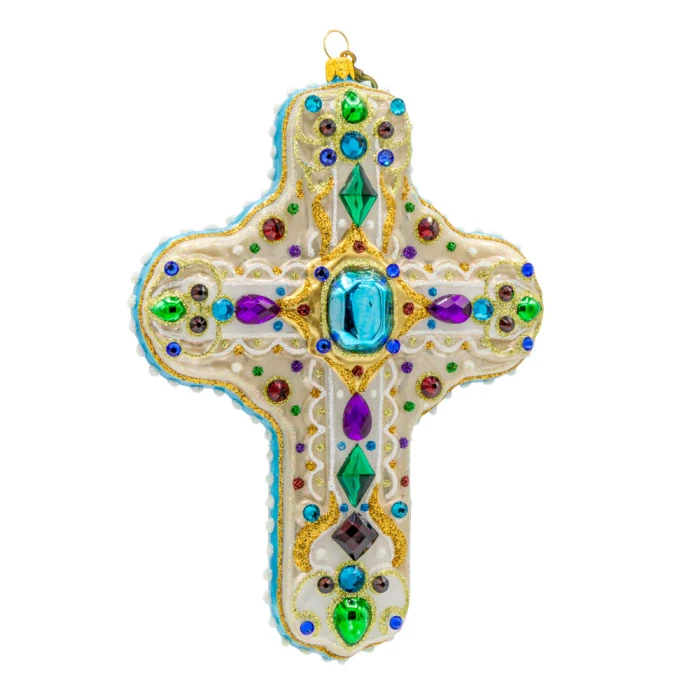 Jay Strongwater Sacred Jewel Cross Glass Ornament