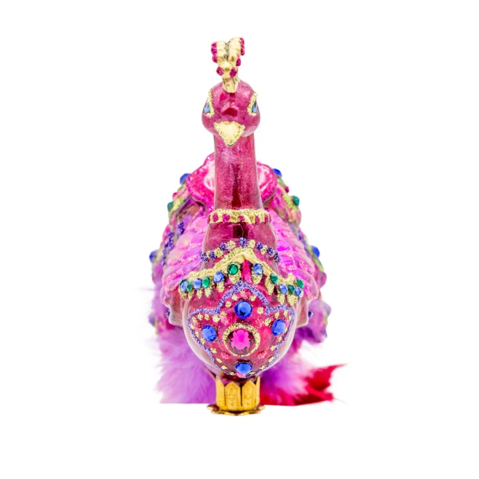 Jay Strongwater Bright Pink Peacock Glass Ornament Clip
