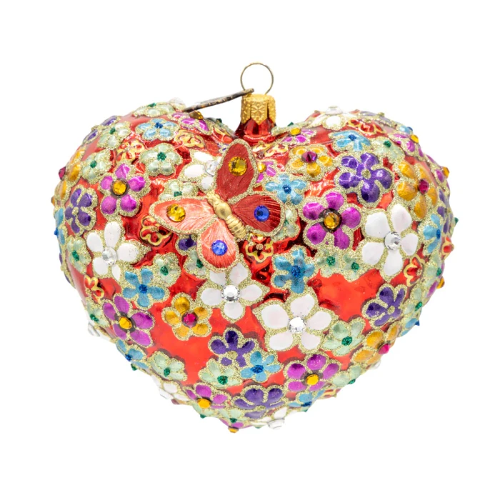 Jay Strongwater Blossom Floral Heart Glass Ornament