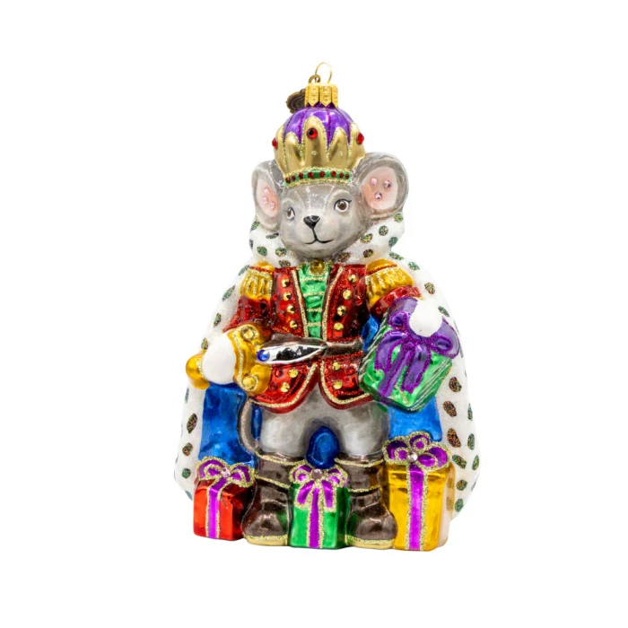 Jay Strongwater Mouse King Glass Ornament