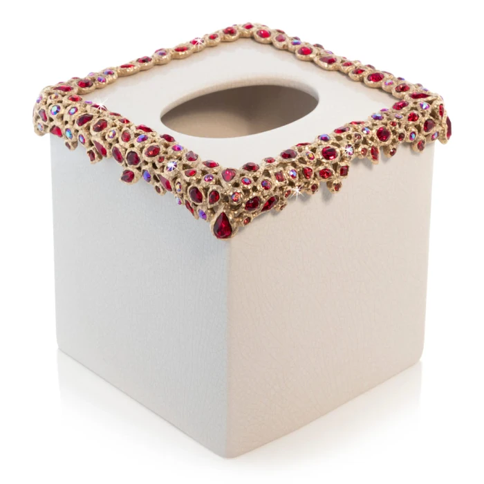 Jay Strongwater Emerson Bejeweled Tissue Box - Ruby