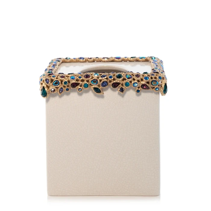 Jay Strongwater Emerson Bejeweled Tissue Box - Peacock