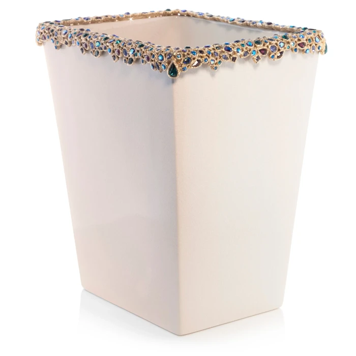 Jay Strongwater Esther Bejeweled Trash Bin - Peacock