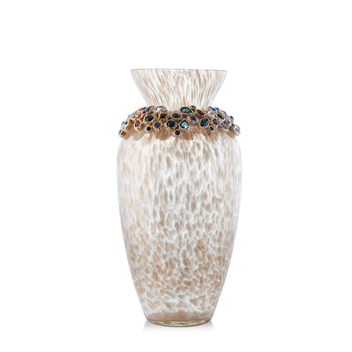Jay Strongwater Norah Bejeweled 8" Vase - Peacock