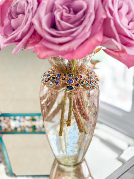 Jay Strongwater Norah Bejeweled 8" Vase - Peacock
