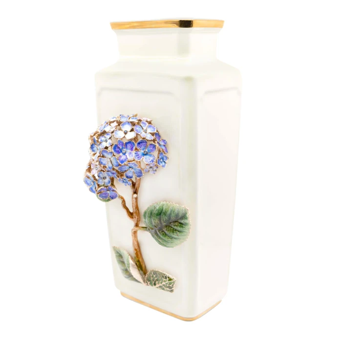 Jay Strongwater Isolde Hydrangea Square 15" Ceramic Vase