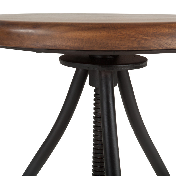 World Interiors - Artezia Height Adjustable Stool in Acacia and Iron with Walnut Finish