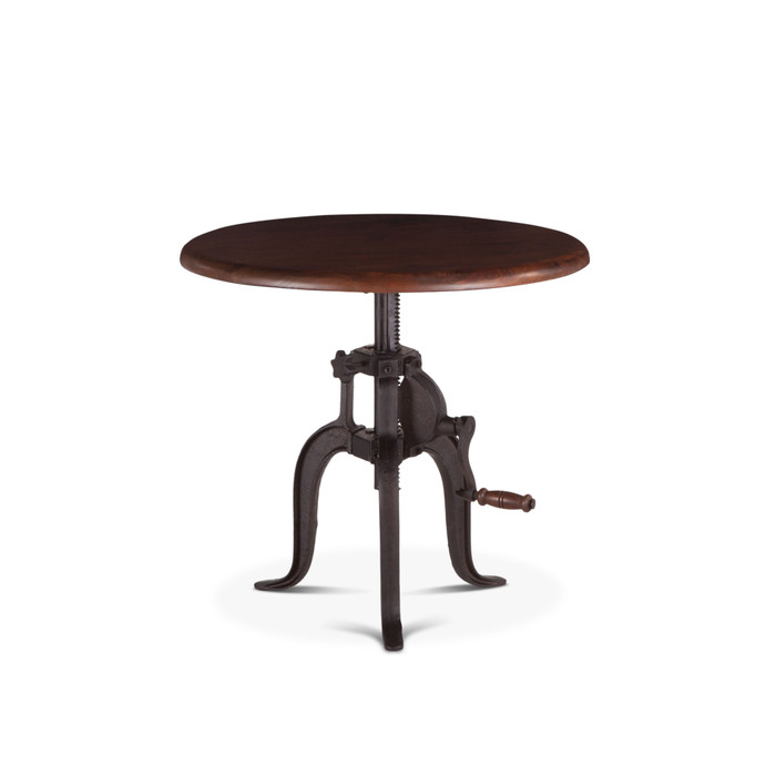 World Interiors - Artezia 24" Height Adjustable Crank Side Table in Acacia with Walnut Finish