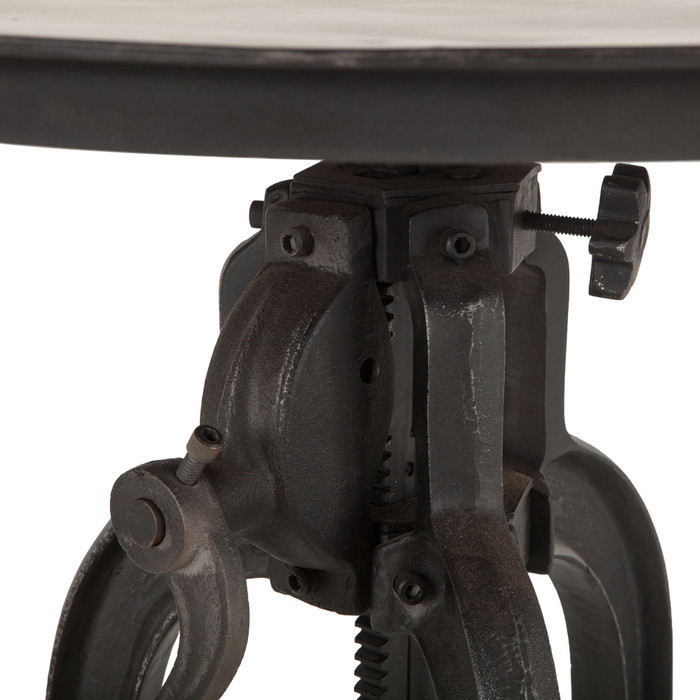World Interiors - Artezia 24" Height Adjustable Crank Side Table in Matte Black Cast Iron