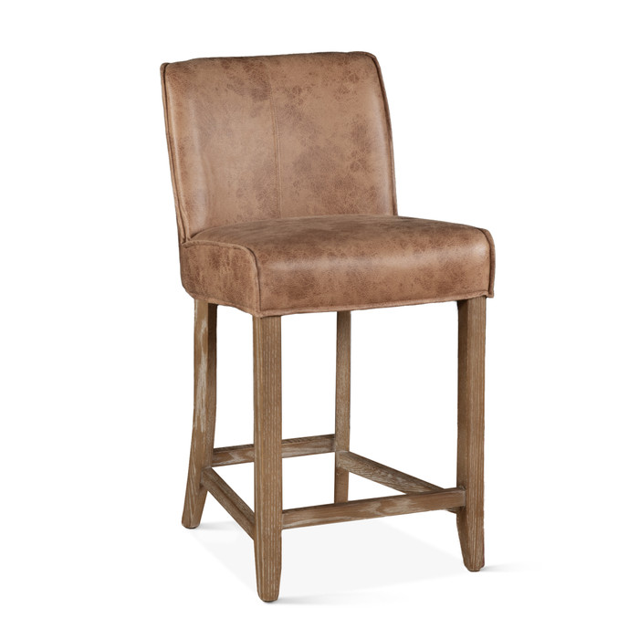 World Interiors - Avery Counter Chair in Tan Leather with Natural Legs