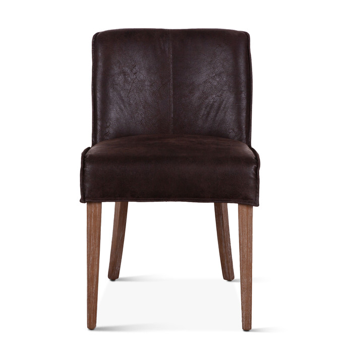 World Interiors - Avery Dining Chair in Dark Brown Leather with Natural Legs