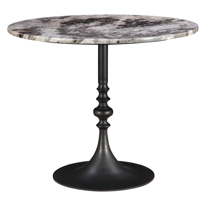 World Interiors - Bordeaux 36" Round Bistro Table in Patagonia Marble with Black Base