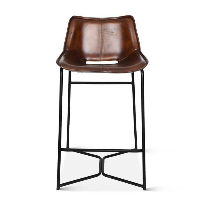 World Interiors - Brisbane Stanley Counter Chair in Hand Washed Chestnut Leather