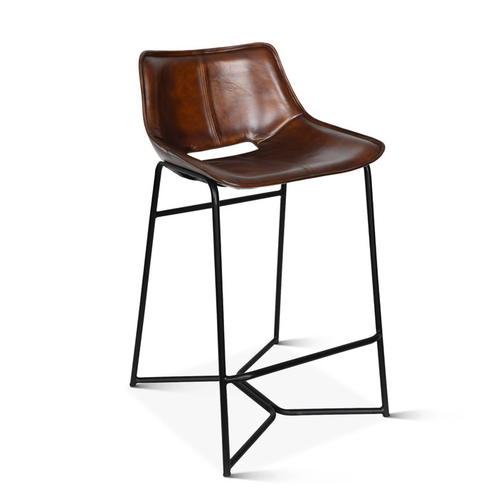 World Interiors - Brisbane Stanley Counter Chair in Hand Washed Chestnut Leather