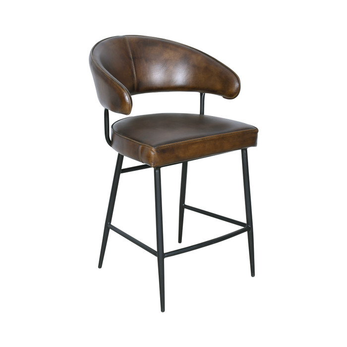 World Interiors - Brisbane Dover Counter Chair in Washed Chestnut Leather