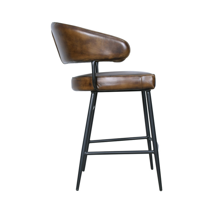 World Interiors - Brisbane Dover Counter Chair in Washed Chestnut Leather