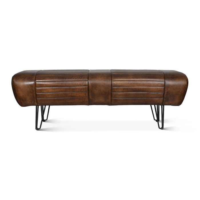 World Interiors - Brisbane Leeds Bench in Antique Whiskey Leather