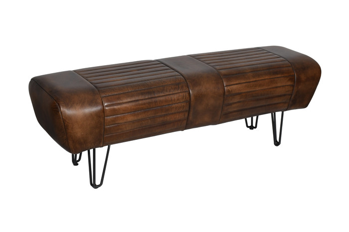 World Interiors - Brisbane Leeds Bench in Antique Whiskey Leather