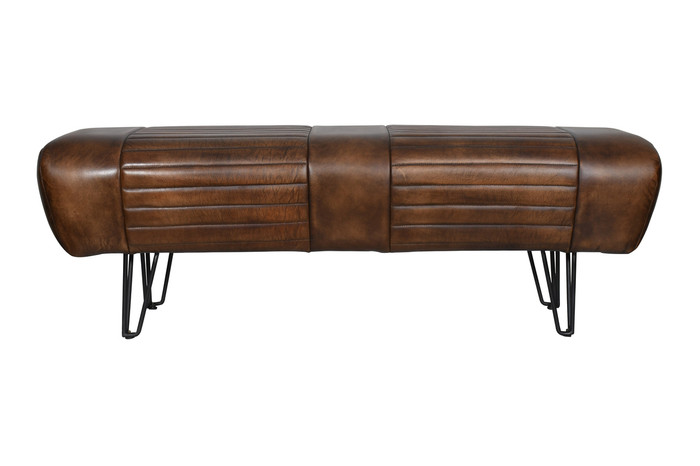 World Interiors - Brisbane Leeds Bench in Antique Whiskey Leather