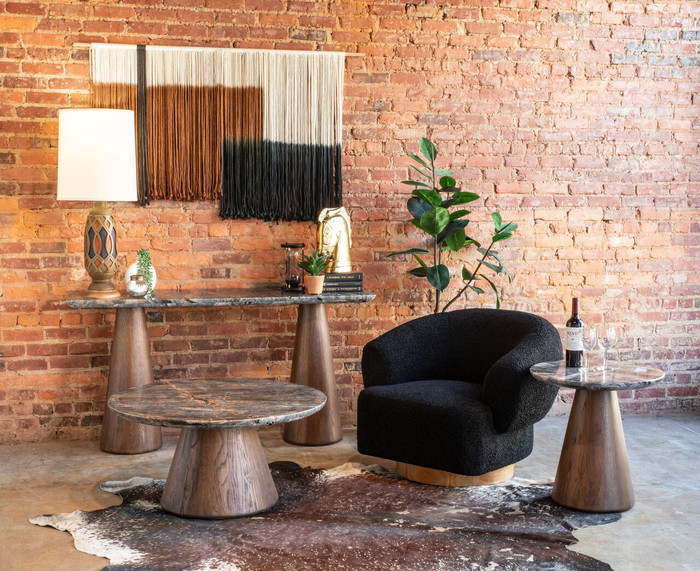 World Interiors - Caldera Coffee Table with Lava Marble and Dark Oak Base