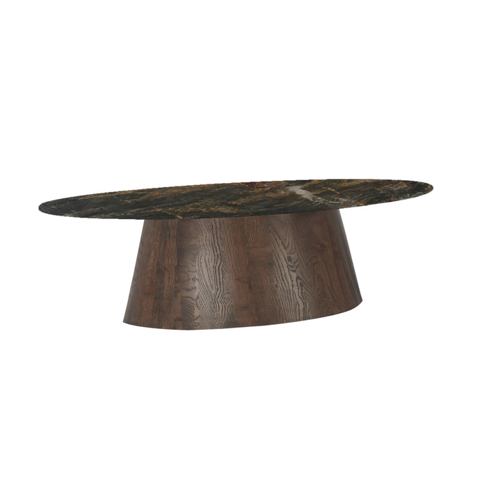 World Interiors - Caldera 52" Oval Coffee Table in Lava Marble with Dark Mango Base