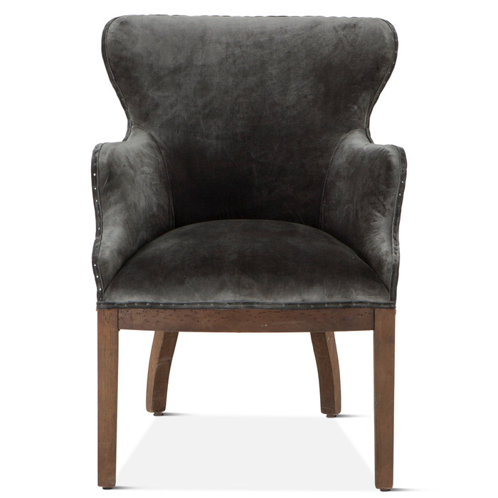 World Interiors - Charles Armchair in Gray Velvet with Exposed Frame