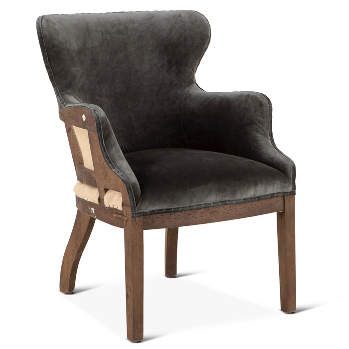 World Interiors - Charles Armchair in Gray Velvet with Exposed Frame