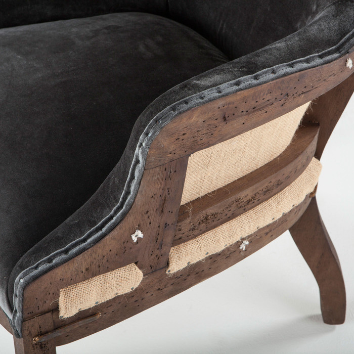 World Interiors - Charles Armchair in Gray Velvet with Exposed Frame