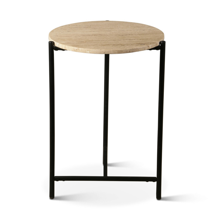 World Interiors - Charleston 18" Side Table in Travertine Stone and Iron