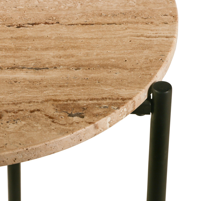 World Interiors - Charleston 18" Side Table in Travertine Stone and Iron