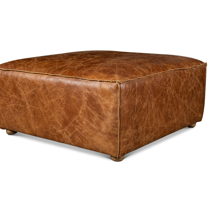 World Interiors - Chiavari Ottoman in Coco Brown Leather