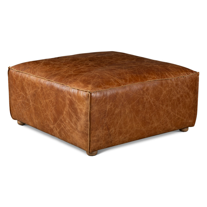 World Interiors - Chiavari Ottoman in Coco Brown Leather