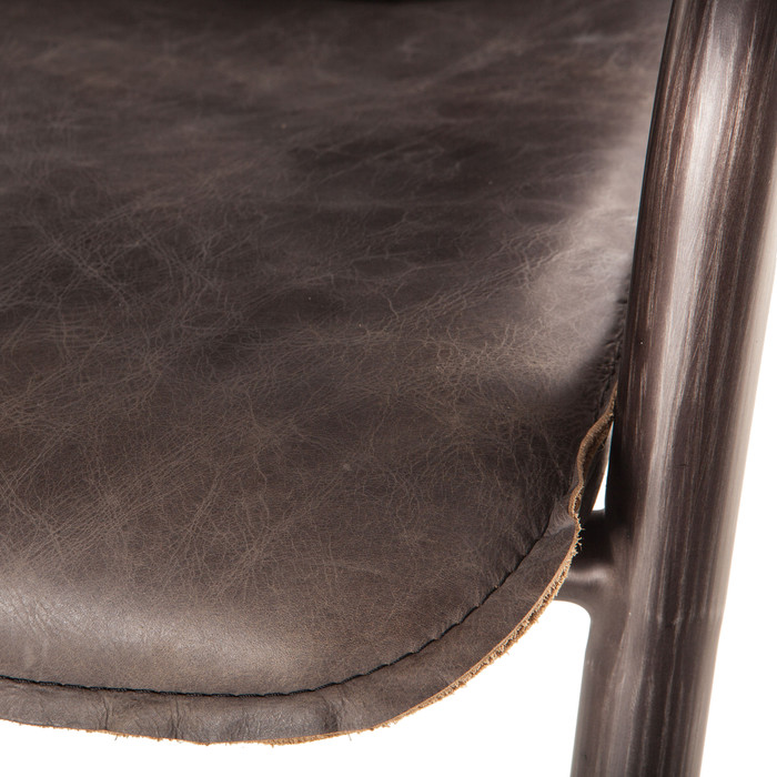 World Interiors - Chiavari Bar Chair in Antique Ebony Leather and Steel