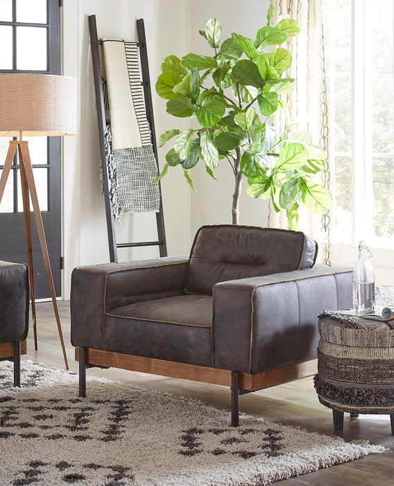 World Interiors - Chiavari Antique Ebony Leather Armchair