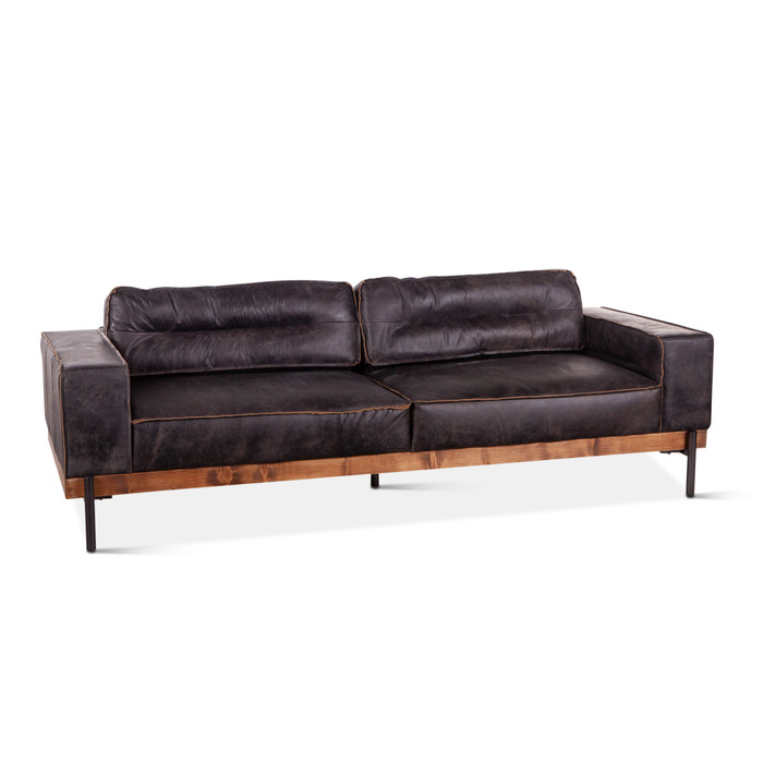 World Interiors - Chiavari Antique Ebony Leather Sofa