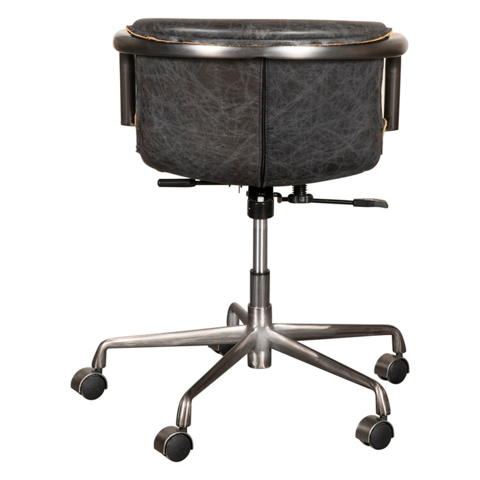 World Interiors - Chiavari Swivel Office Chair in Antique Ebony Leather and Antique Zinc
