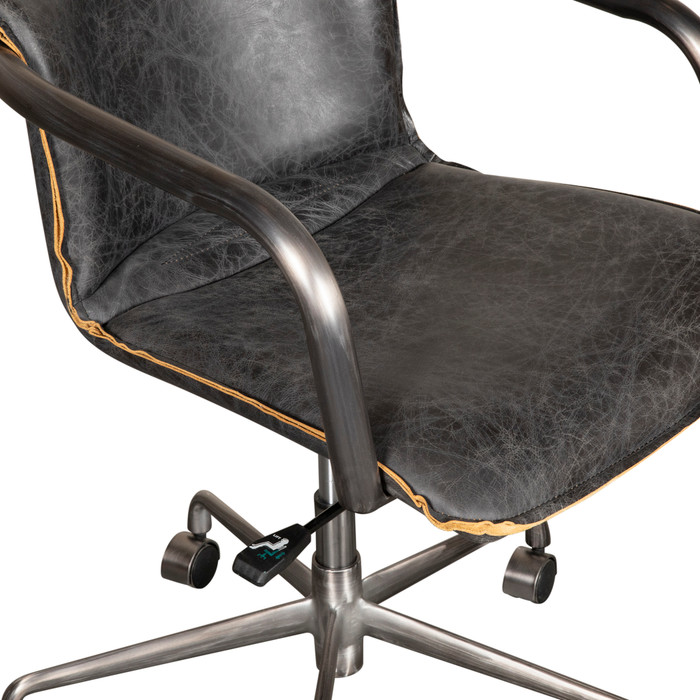 World Interiors - Chiavari Swivel Office Chair in Antique Ebony Leather and Antique Zinc