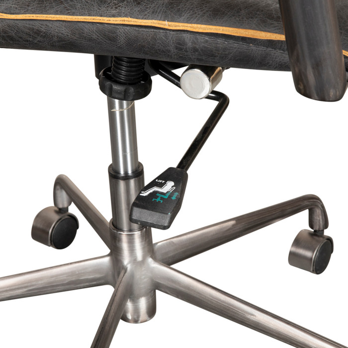 World Interiors - Chiavari Swivel Office Chair in Antique Ebony Leather and Antique Zinc