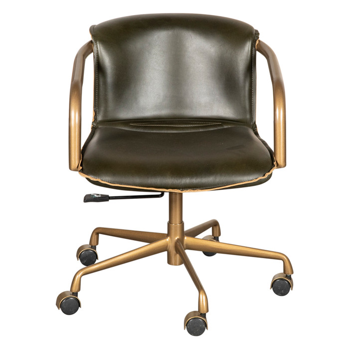 World Interiors - Chiavari Swivel Office Chair in Emerald Green Leather and Antique Gold
