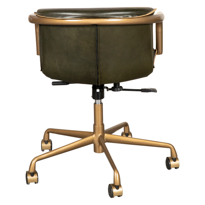 World Interiors - Chiavari Swivel Office Chair in Emerald Green Leather and Antique Gold