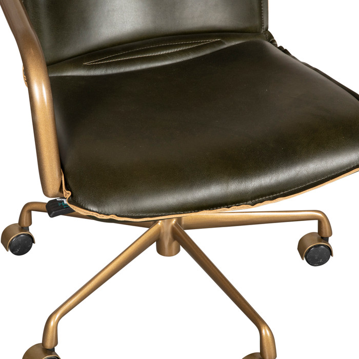 World Interiors - Chiavari Swivel Office Chair in Emerald Green Leather and Antique Gold