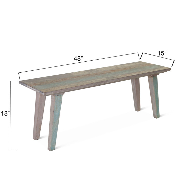 World Interiors - Cordoba 48" Bench in Reclaimed Wood with Vintage Teal Finish